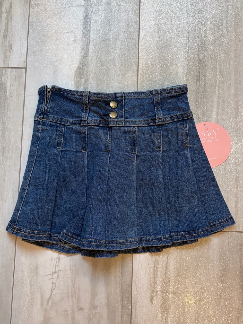 NWT Bisby Classic Pleated Preppy Western Stretch Denim Blue Jean Skort Girls 7